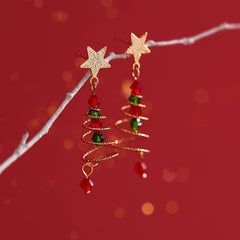 S925 Silver Christmas Tree Star Tassel Earrings