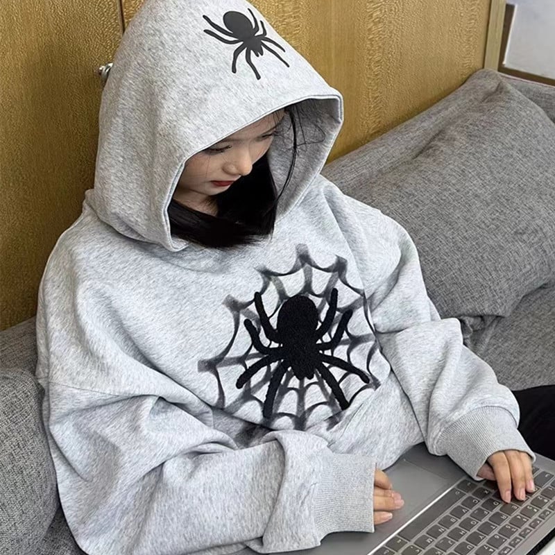 Retro American Spider Letter Hooded Sweater