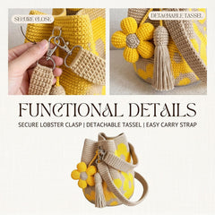 Handmade Crochet Flower Tote Bag for Women, Purse Boho Crochet Purse Crossbody Shoulder Beach Bag Daily Use Summer(White)