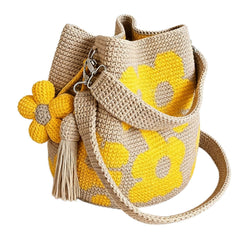 Handmade Crochet Flower Tote Bag for Women, Purse Boho Crochet Purse Crossbody Shoulder Beach Bag Daily Use Summer(Blue)