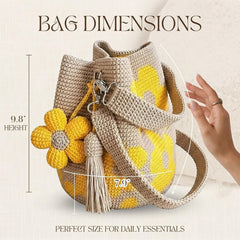 Handmade Crochet Flower Tote Bag for Women, Purse Boho Crochet Purse Crossbody Shoulder Beach Bag Daily Use Summer(Purple)