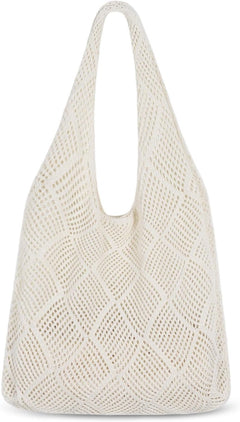 Crochet tote bag - Women's knitted beach bag - Knit - Summer hobo bag - Vacation - Boho - Tote bag (beige)