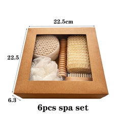 6‑Piece Natural Spa Bath Gift Set, Exfoliating Body Scrub Kit with Loofah, Bath Sponge, Foot File & Wooden Massage Roller for Home Self‑Care