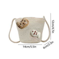 Girls Knitting Bag Straw Handbags for Summer Crossbody Bag Kids Wallet Girls Purse Straw Bag Beach Bag Beach Tote Bag Little Girl Cross Body Purses Summer Beach Bag D