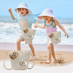 Girls Knitting Bag Straw Handbags for Summer Crossbody Bag Kids Wallet Girls Purse Straw Bag Beach Bag Beach Tote Bag Little Girl Cross Body Purses Summer Beach Bag D