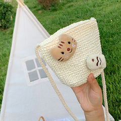 Girls Knitting Bag Straw Handbags for Summer Crossbody Bag Kids Wallet Girls Purse Straw Bag Beach Bag Beach Tote Bag Little Girl Cross Body Purses Summer Beach Bag D