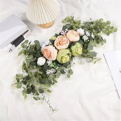 Wedding Arch Flowers, 30 Inch Rustic Artificial Floral Swag for Door Lintel, Green Leaves Rose Peony Sunflowers Table Centerpieces Home Decoration