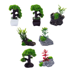 7-Piece Miniature Artificial Bonsai Trees for , Landscape, Railroad Scenery, Potted Plant Decor