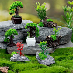 7-Piece Miniature Artificial Bonsai Trees for , Landscape, Railroad Scenery, Potted Plant Decor
