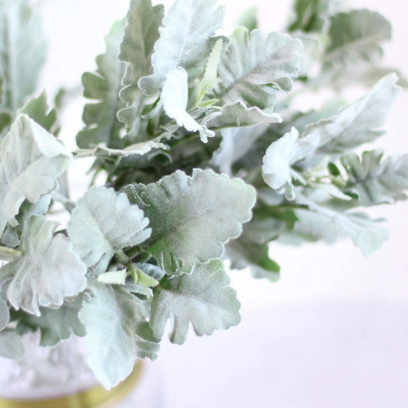 4pcs，Ins Grey Simulation Plant Silver Leaf Chrysanthemum Plush Sheep Horn Leaf Home Decoration Ornament Versatile