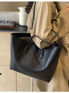 Large Capacity Commuter Tote Bag for Women, PU Color-Block Handbag & Shoulder Bag(creamy white)