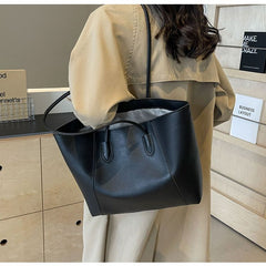 Large Capacity Commuter Tote Bag for Women, PU Color-Block Handbag & Shoulder Bag(creamy white)