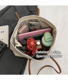 Large Capacity Commuter Tote Bag for Women, PU Color-Block Handbag & Shoulder Bag(creamy white)