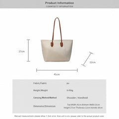 Large Capacity Commuter Tote Bag for Women, PU Color-Block Handbag & Shoulder Bag(creamy white)