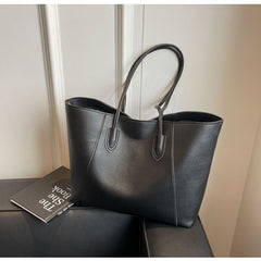 Large Capacity Commuter Tote Bag for Women, PU Color-Block Handbag & Shoulder Bag(creamy white)