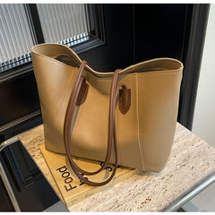 Large Capacity Commuter Tote Bag for Women, PU Color-Block Handbag & Shoulder Bag(creamy white)