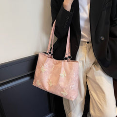 New Chinese jacquard butterfly tote bag, exquisite floral & 3D butterfly, lightweight & large capacity, handheld & shoulder carry.(pink)