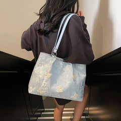 New Chinese jacquard butterfly tote bag, exquisite floral & 3D butterfly, lightweight & large capacity, handheld & shoulder carry.(BLUE)