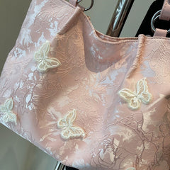 New Chinese jacquard butterfly tote bag, exquisite floral & 3D butterfly, lightweight & large capacity, handheld & shoulder carry.(BLUE)