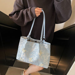 New Chinese jacquard butterfly tote bag, exquisite floral & 3D butterfly, lightweight & large capacity, handheld & shoulder carry.(creamy white)