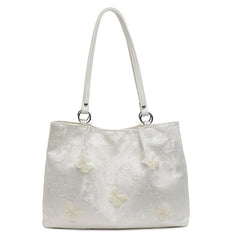 New Chinese jacquard butterfly tote bag, exquisite floral & 3D butterfly, lightweight & large capacity, handheld & shoulder carry.(creamy white)