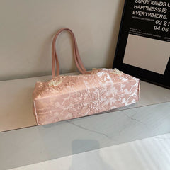 New Chinese jacquard butterfly tote bag, exquisite floral & 3D butterfly, lightweight & large capacity, handheld & shoulder carry.(creamy white)