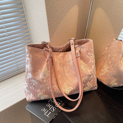 New Chinese jacquard butterfly tote bag, exquisite floral & 3D butterfly, lightweight & large capacity, handheld & shoulder carry.(creamy white)