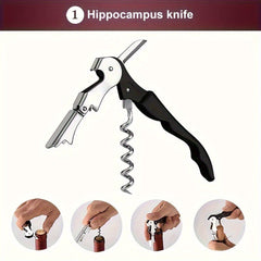5 Piece Wine Opener Set With Corkscrew Foil Cutter Pourer Drip Ring And Bottle Stopper, Gift Kit For Wine Lovers, Black Bottle Case