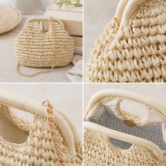 Handmade Woven Straw Bag, Stylish Shoulder Tote with Handle, Lightweight Multifunctional Beach Bag for Women, Multiple Colors