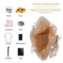 Women's Woven Tote Bag Large Beach Handbag Beige Woven Tote