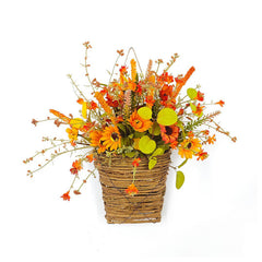 Fall Basket for Front Door 35CM Maple Leaf Rice Ear Hanging Sunflower Fall Basket Wreath for Outdoor