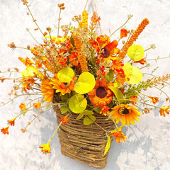 Fall Basket for Front Door 35CM Maple Leaf Rice Ear Hanging Sunflower Fall Basket Wreath for Outdoor