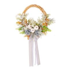 Autumn Pumkin Wreath with Ribbon Artificial Floral Wreath for Front Door Thanksgiving Festival