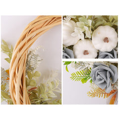 Autumn Pumkin Wreath with Ribbon Artificial Floral Wreath for Front Door Thanksgiving Festival
