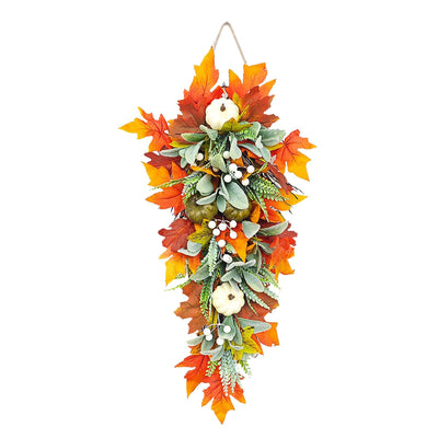 45CM Artificial Pumpkin Leaf Swag Holiday Front Door Decor Versatile Artificia Fall Teardrop Swag