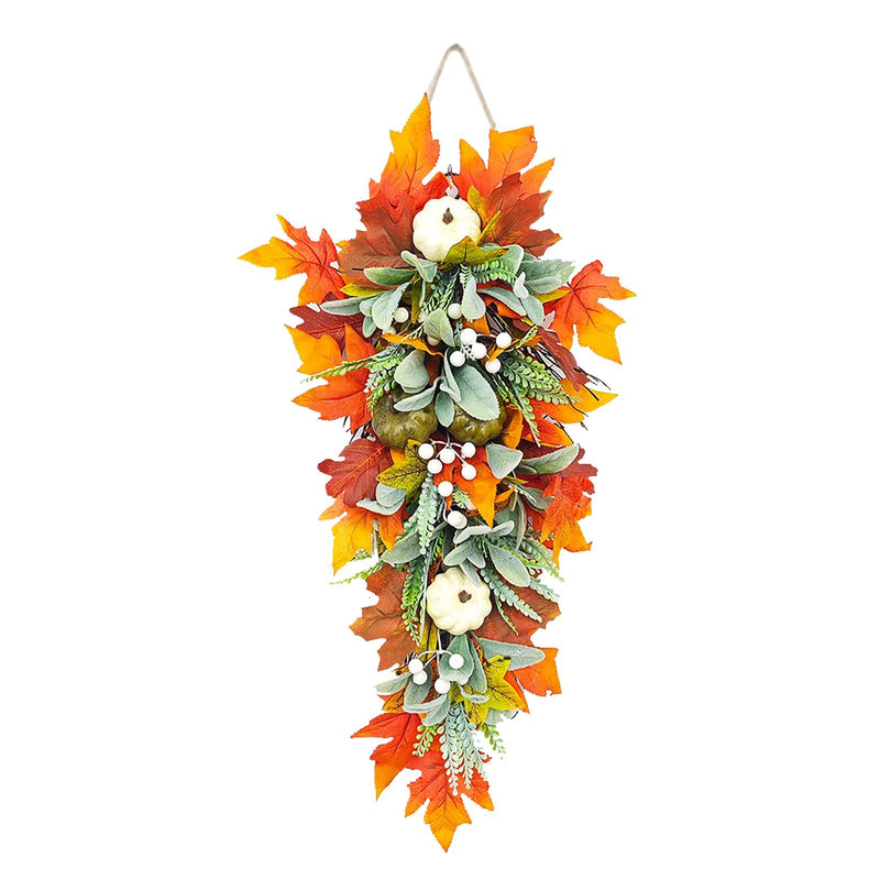 45CM Artificial Pumpkin Leaf Swag Holiday Front Door Decor Versatile Artificia Fall Teardrop Swag
