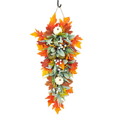 45CM Artificial Pumpkin Leaf Swag Holiday Front Door Decor Versatile Artificia Fall Teardrop Swag