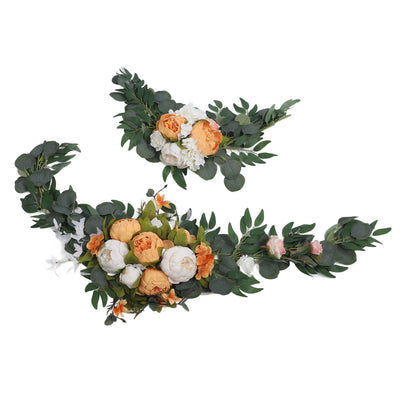 2pcs Artificial Wedding Arch Flowers Colorfast Exquisite Romantic Wedding Welcome Signs Floral Decoration Wedding Arch Decor Orange