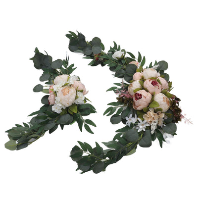 2pcs Artificial Wedding Arch Flowers Colorfast Exquisite Romantic Wedding Welcome Signs Floral Decoration Wedding Arch Decor Champagne