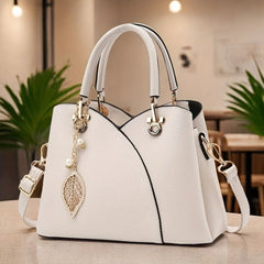 White Tote Bag Women'S Handbag Leaf Charm Bag Stylish Women'S Bag Designer Tote - White - Size 26-13-18