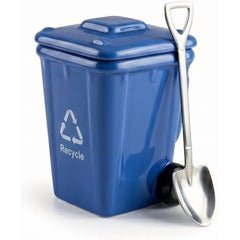 Funny Trash Can Ceramic Coffee Mug with Lid, Novelty Garbage Can Tea Cup Set Includes Shovel Spoon, Quirky Office Desk Drinkware, Creative Gag Gift for Coworker White Elephant Exchange