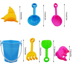 Beach Sand Toys Set for Kids - Bucket with Sifter, Shovel, Rake and 2 Animal Molds for Kids & Toddlers - Sand Buckets and Shovels for Kids, 7 Piece Beach Toy Set