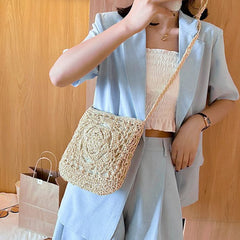 Women Small Straw Woven Cross-body Shoulder Bag Handbag Purse Women Small Straw Woven Cross-body Shoulder Bag Handbag Purse