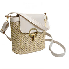 Bucket Bags for Women,Vintage Beach Tote Bag,Wicker Summer Bag,White
