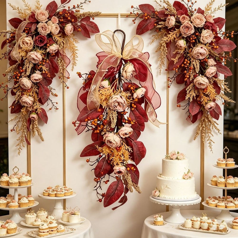 Artificial Floral Wreath for Wedding Decor, Spring Door & Window Decoration, Waterproof Plastic, Low Maintenance, Lifelike Design, Perfect for Home & Party Decor