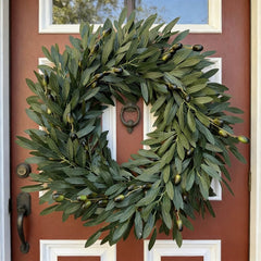 Lifelike Artificial Olive Wreath, Wall Wreath for Front Door Decoration, Fade Resistants and No Watering Needed, Versatile for Living Room Wall Seasonal Display, 22in