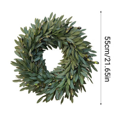 Lifelike Artificial Olive Wreath, Wall Wreath for Front Door Decoration, Fade Resistants and No Watering Needed, Versatile for Living Room Wall Seasonal Display, 22in