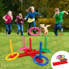 Plastic Ring Throwing Game Set - Family Toss Target with Poles & Rings for Indoor Outdoor Fun