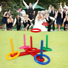 Plastic Ring Throwing Game Set - Family Toss Target with Poles & Rings for Indoor Outdoor Fun
