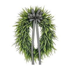 Artificial Fern Wreath with Striped Bow, Farmhouse Front Door Decor for Porch and Window, Botanical Wall Hanging for Spring and Summer, 14 inch